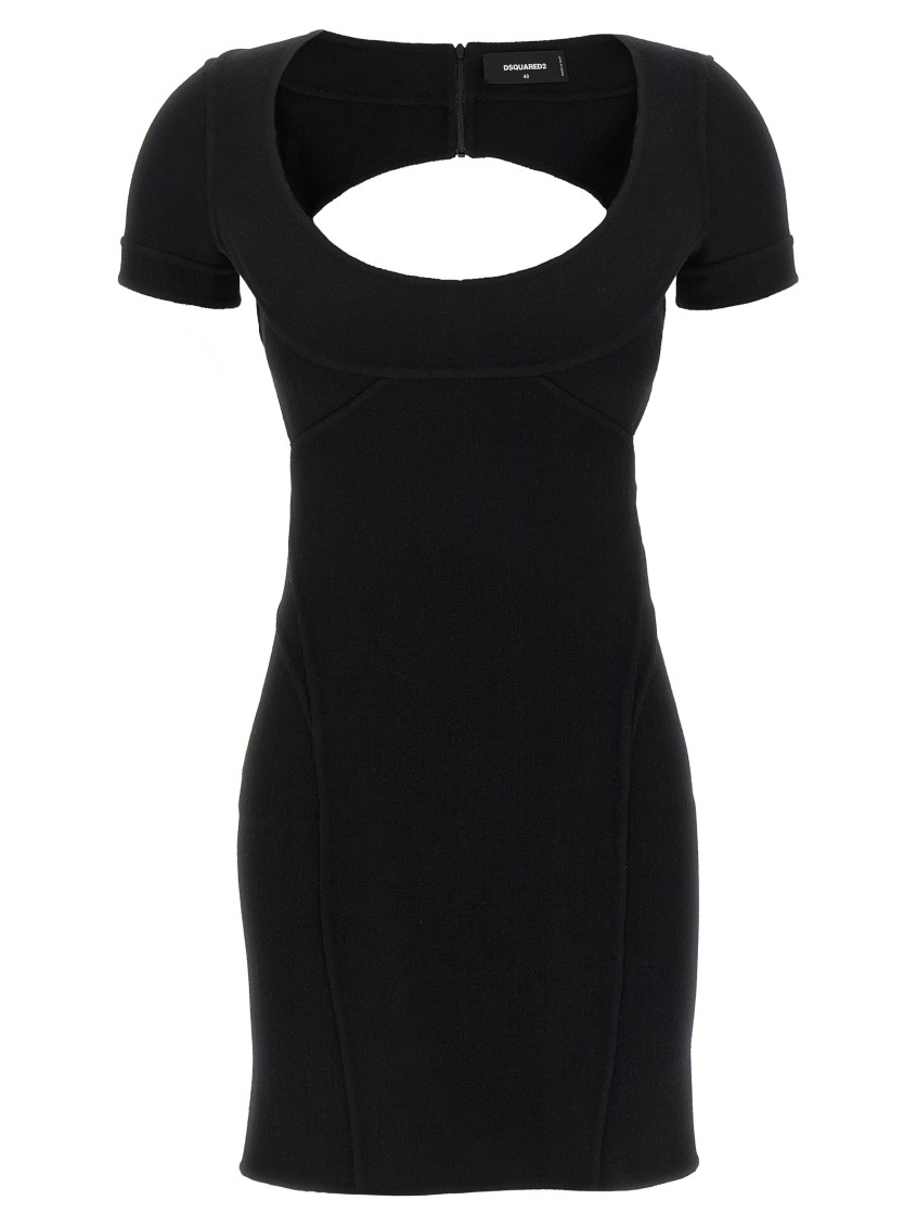 Dsquared2 Black Stretch Wool Blend Mini Dress In Black