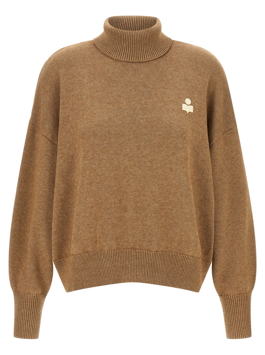 Isabel Marant Embroidered-logo High-neck Sweater In Brown