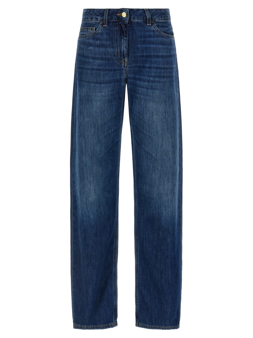 Elisabetta Franchi Wide-leg Denim Trousers Contrast Stitching In Blue