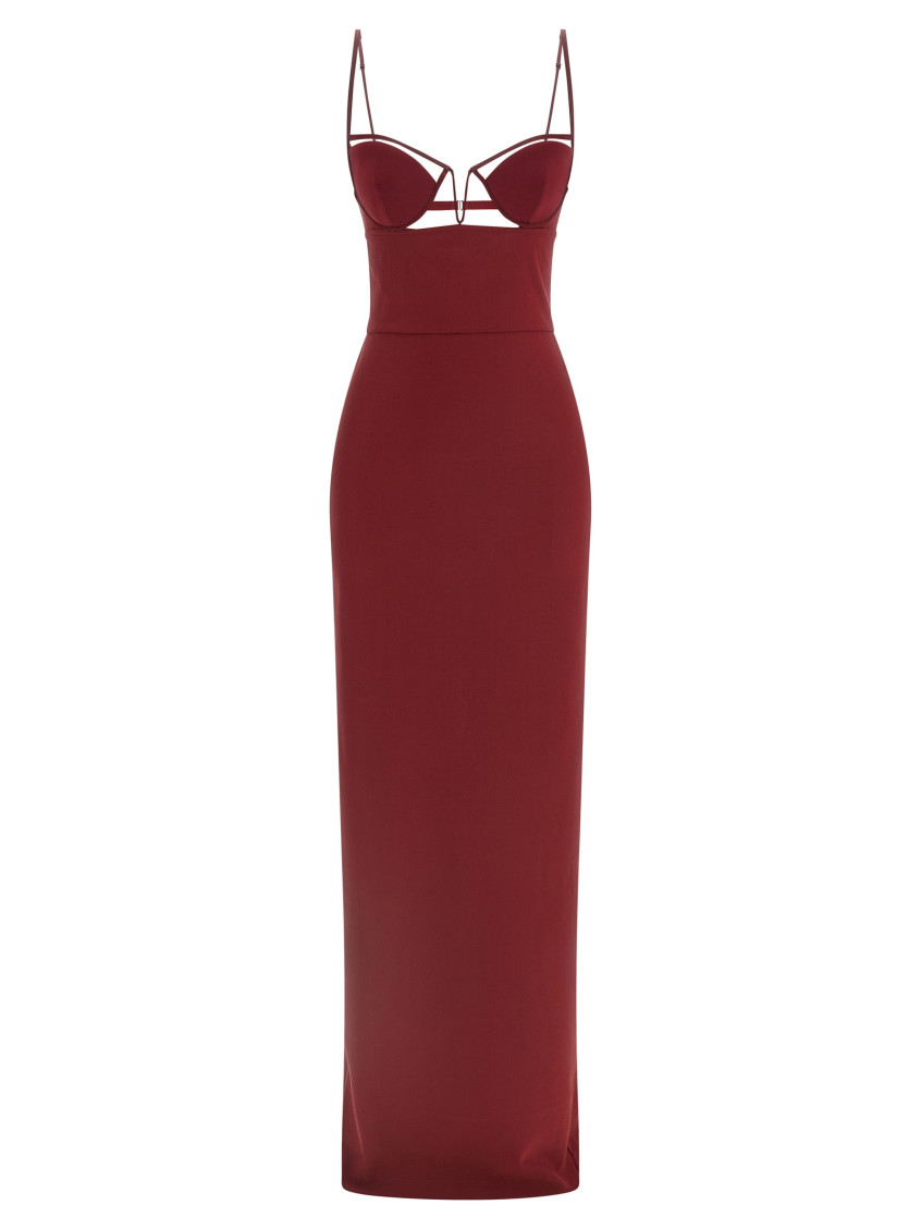 Nensi Dojaka Maroon V-wire Bra Maxi Dress In Burgundy