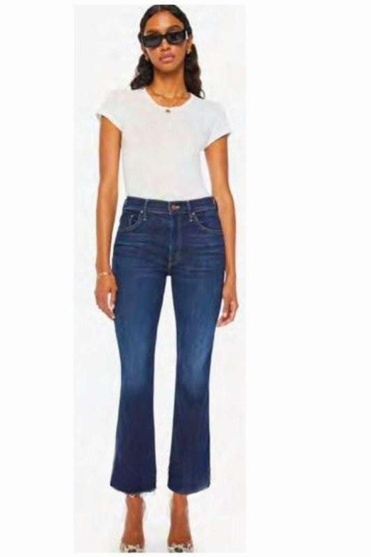 Mother Cropped Skinny Jeans Belt Loops In Dark Blue