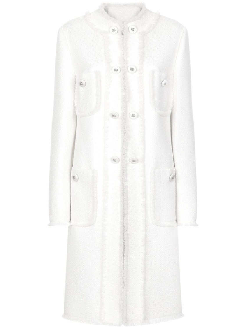 Dolce & Gabbana Wool Tweed Coat In Beige