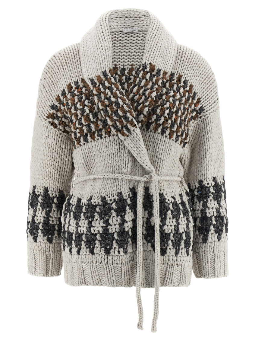 Brunello Cucinelli Multicolor Opera Prince Of Wales Cardigan In White
