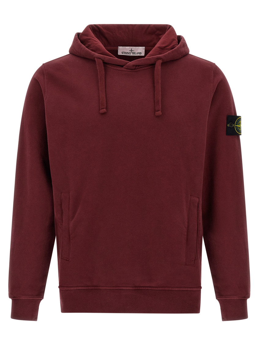 Stone Island Maroon Logo Badge Hoodie In Burgundy