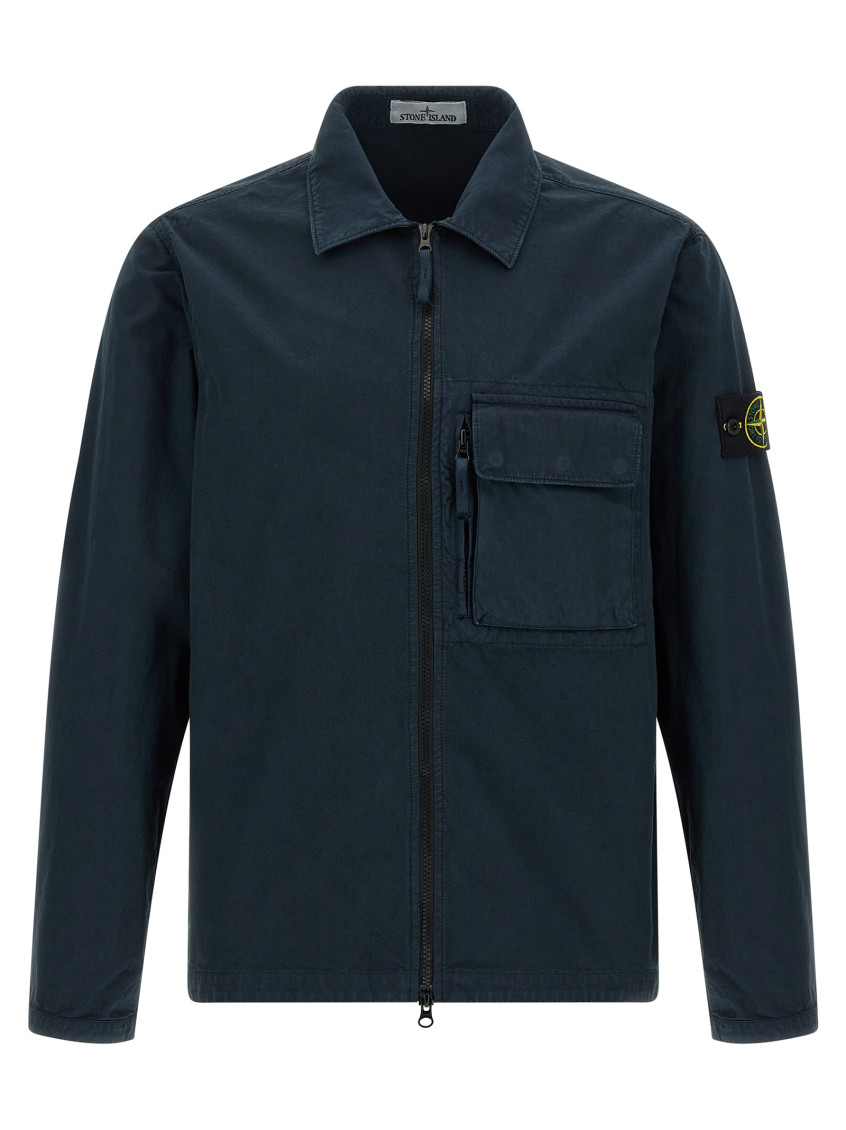 Stone Island Zip-fastening Patch-pocket Shirt Jacket In Blue