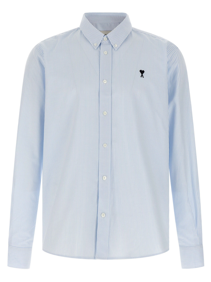 Ami Alexandre Mattiussi Adc Button-down Collar Logo-embroidered Striped Cotton Oxford Shirt In Blue