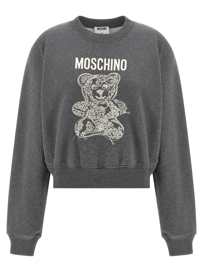 Moschino Ribbed Knitwear With Crew Neck And Graphic Print In Gray