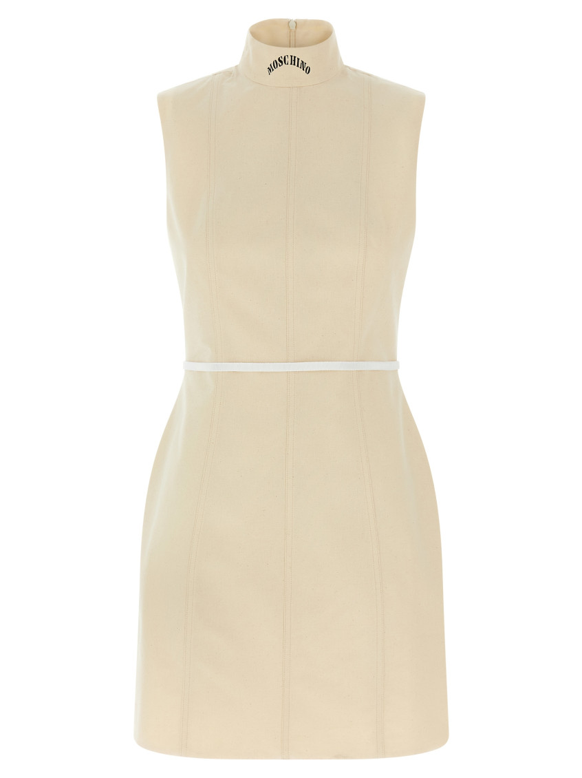 Moschino Structured Sleeveless Dress Belted At Waist In Neutral
