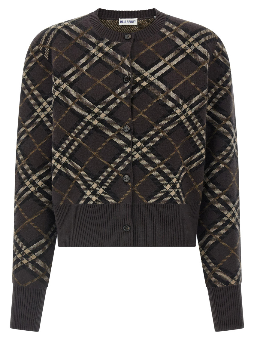 Burberry Ribbed Cuff Long Sleeve Knit Cardigan In Gray