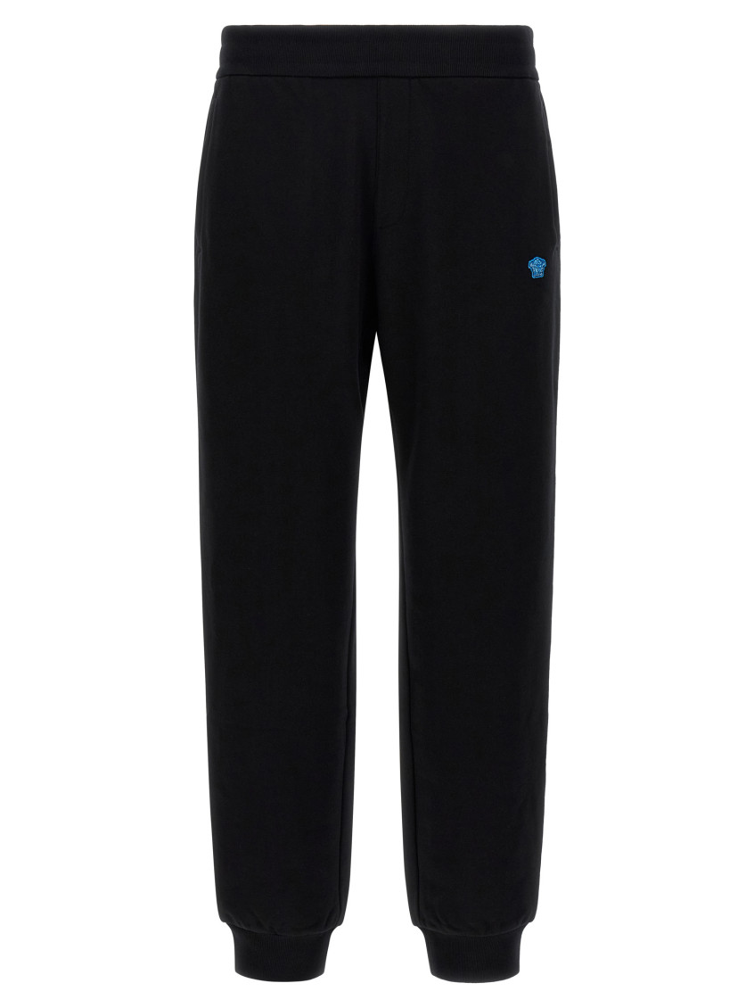 Versace Elastic Waistband Joggers With Ribbed Cuffs In Black
