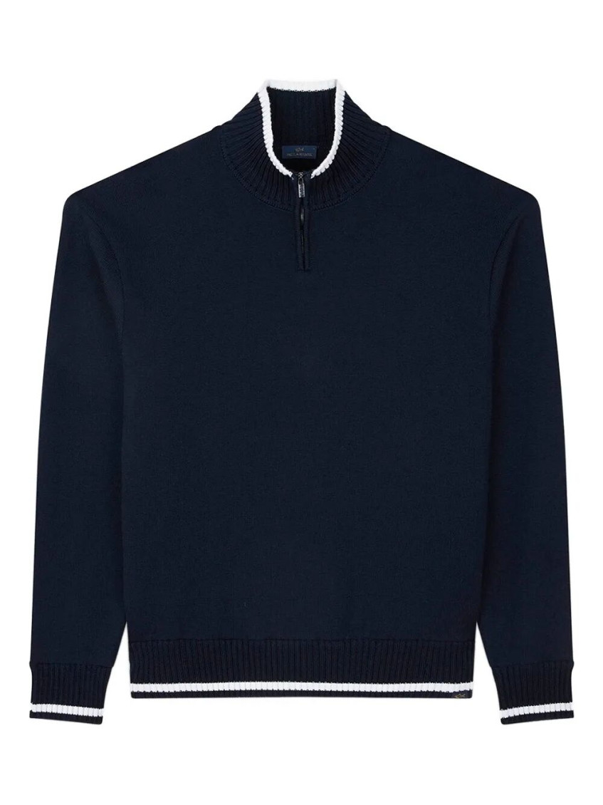 Paul & Shark Soft Cool Touch Wool Half Zip Sweater In Blue