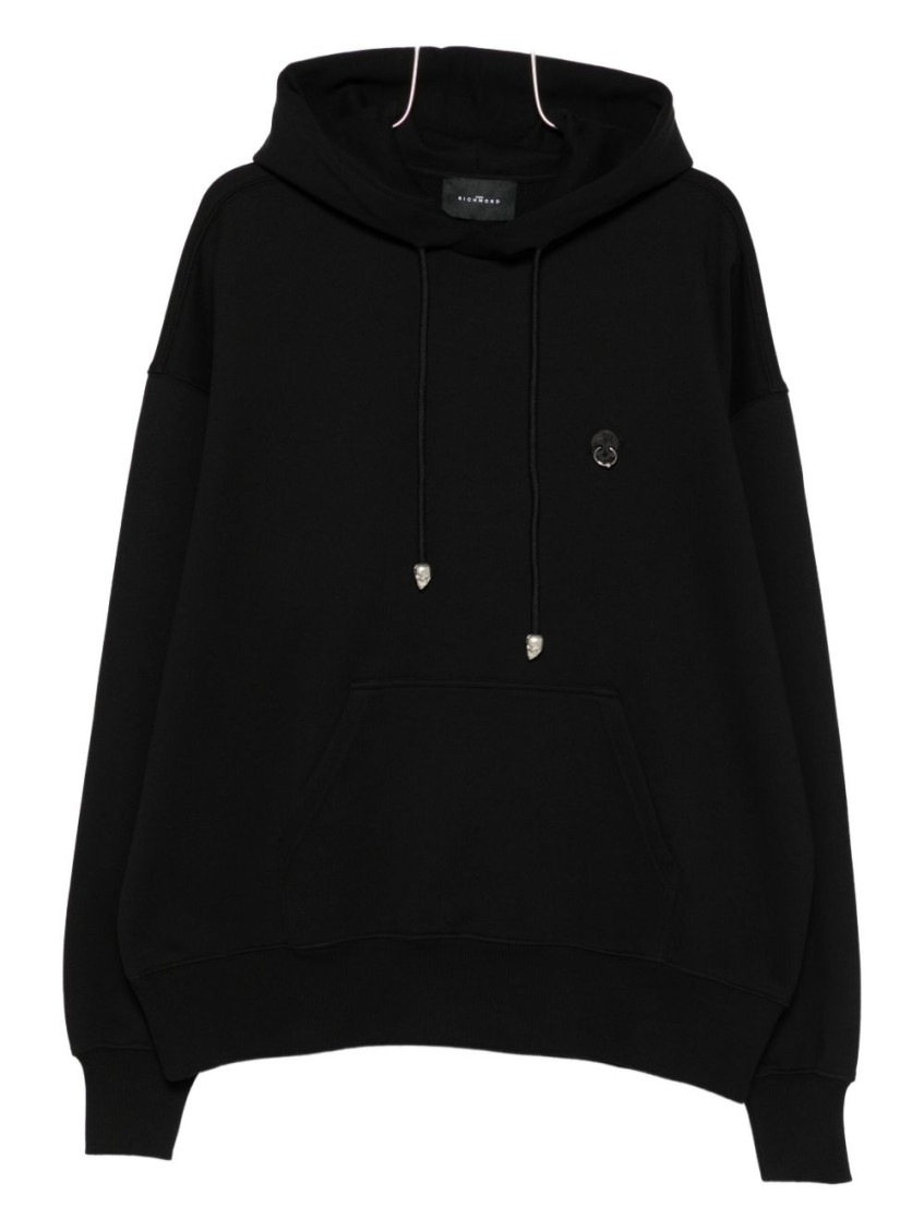 John Richmond Black Hooded Sweatshirt With Ribbed Cuffs In Black