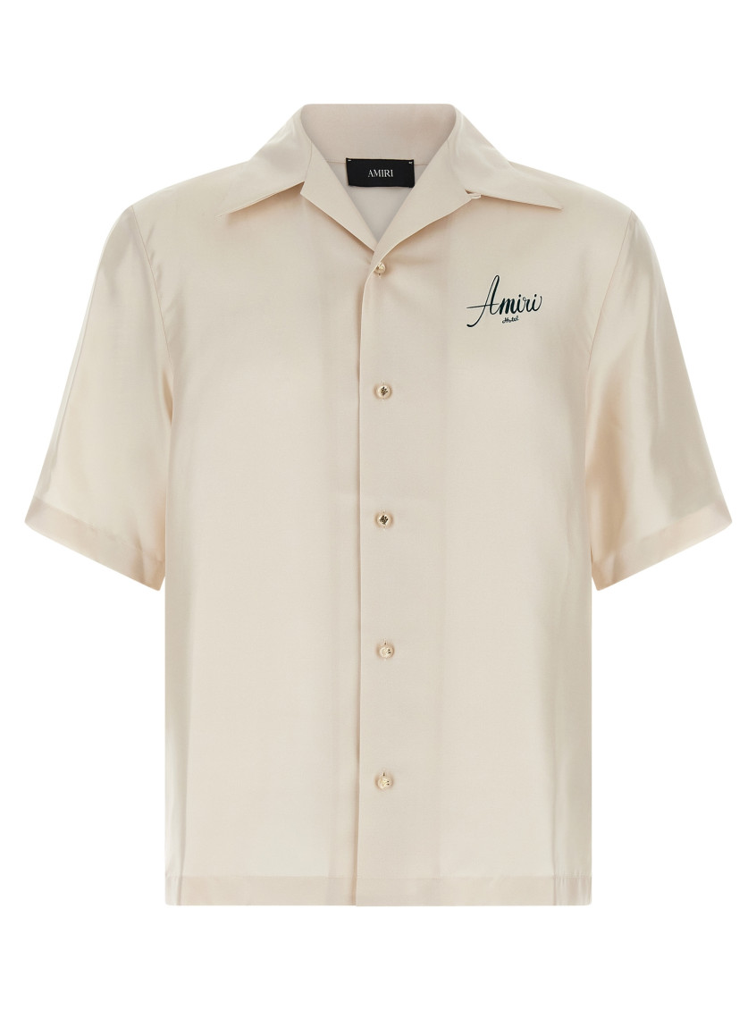 Amiri Convertible-collar Logo-print Silk-twill Shirt In Neutral