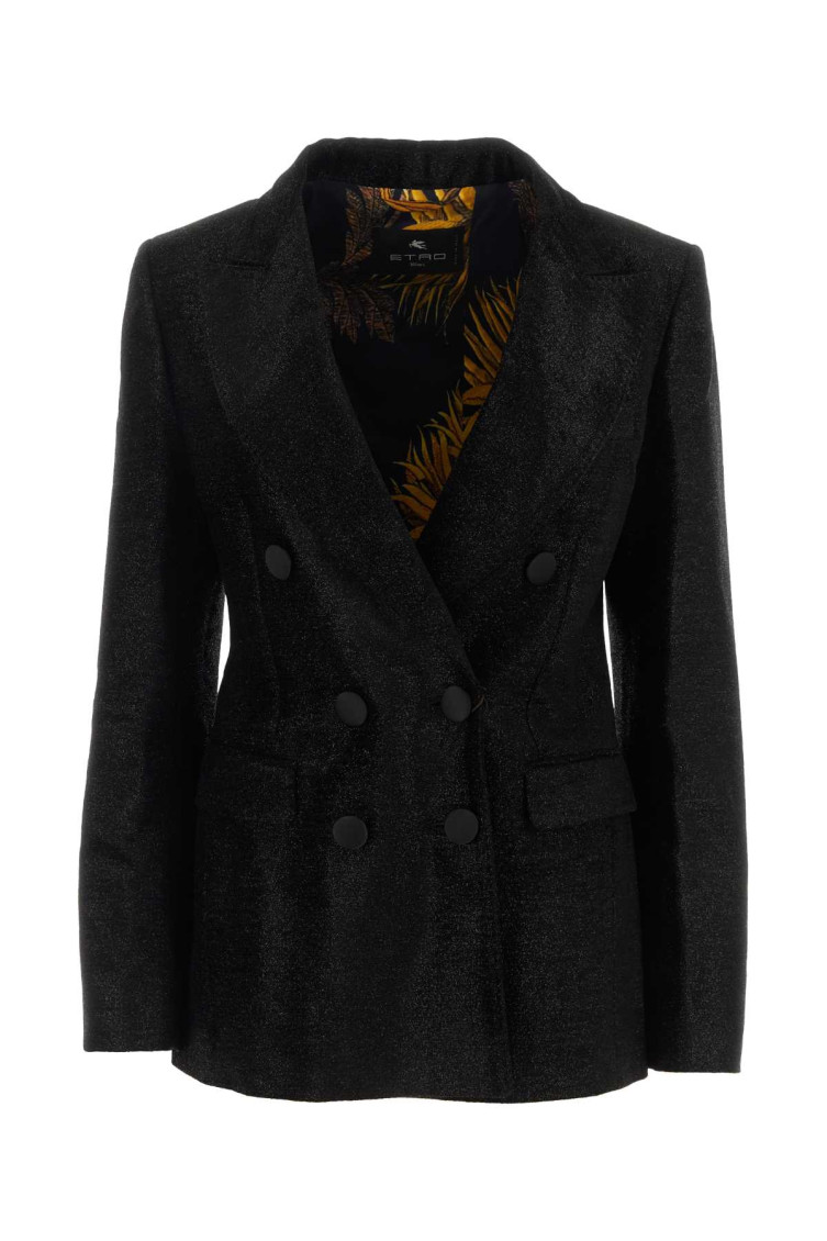 Shop Etro Black Double Breasted Blazer