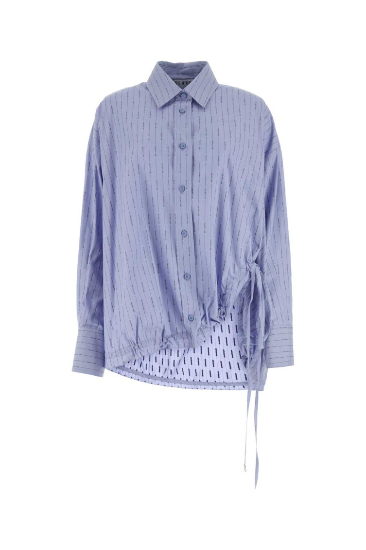 Attico Striped Drawstring-hem Asymmetric Shirt In Light Blue