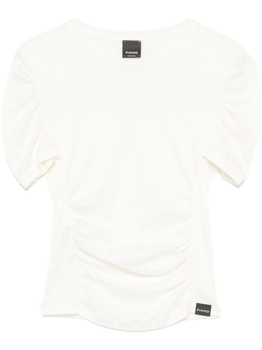 Pinko Ruched-detailing Crew Neck T-shirt In Off White