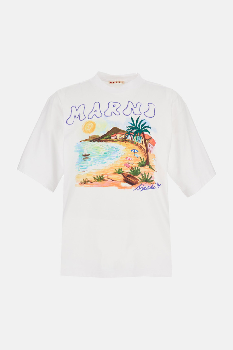 MARNI ホワイト Tシャツ White organic cotton oversized T-shirt with Marni patches | Marni