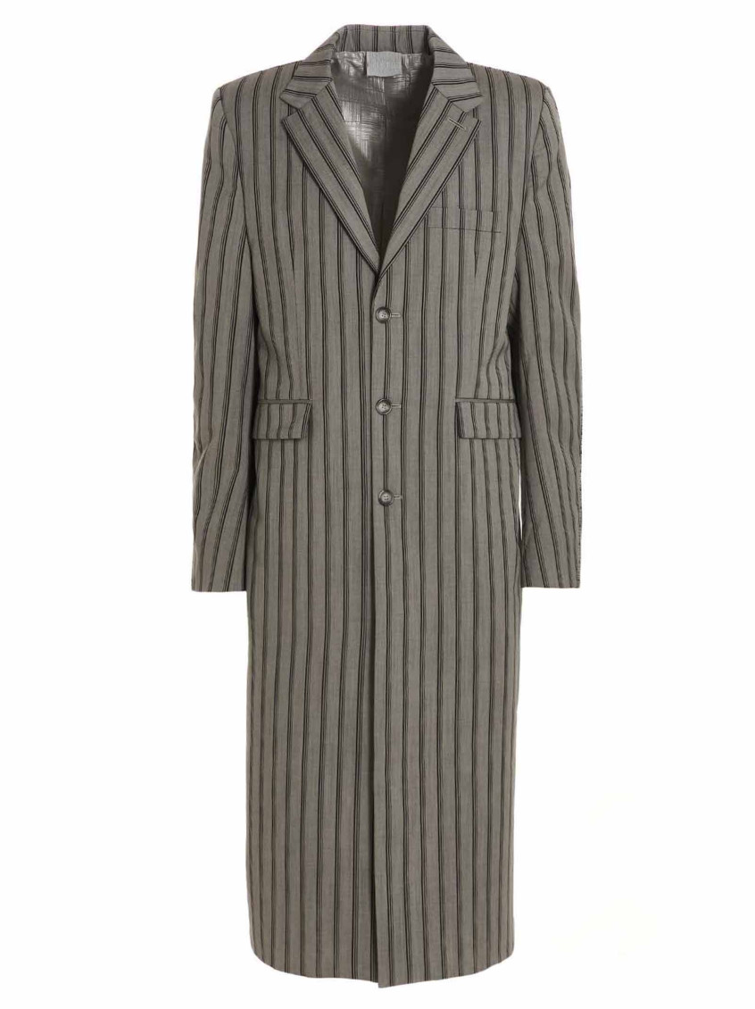 Vtmnts Striped Long Coat Chest Pocket In Grey
