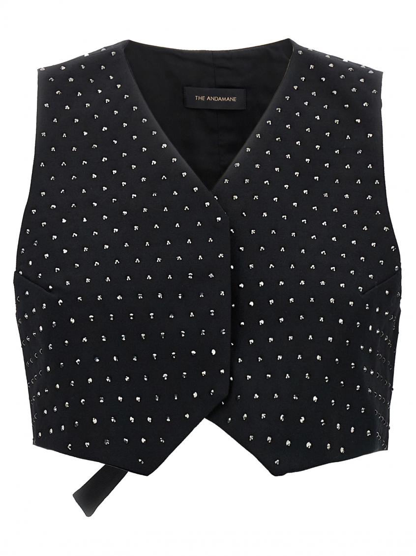 The Andamane Crystal V-neck Studded Waistcoat In Black