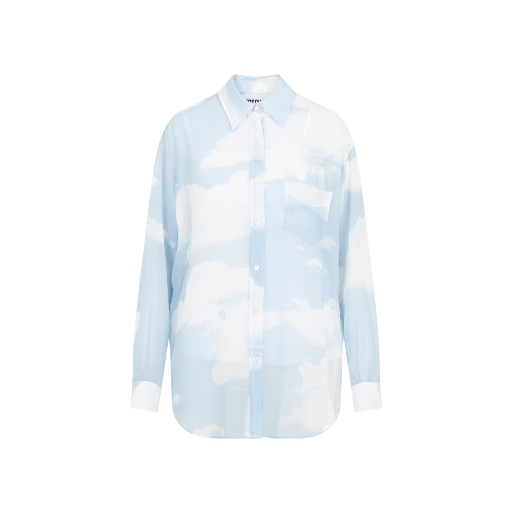 Moschino Blue Silk Long-sleeved Shirt In Light Blue
