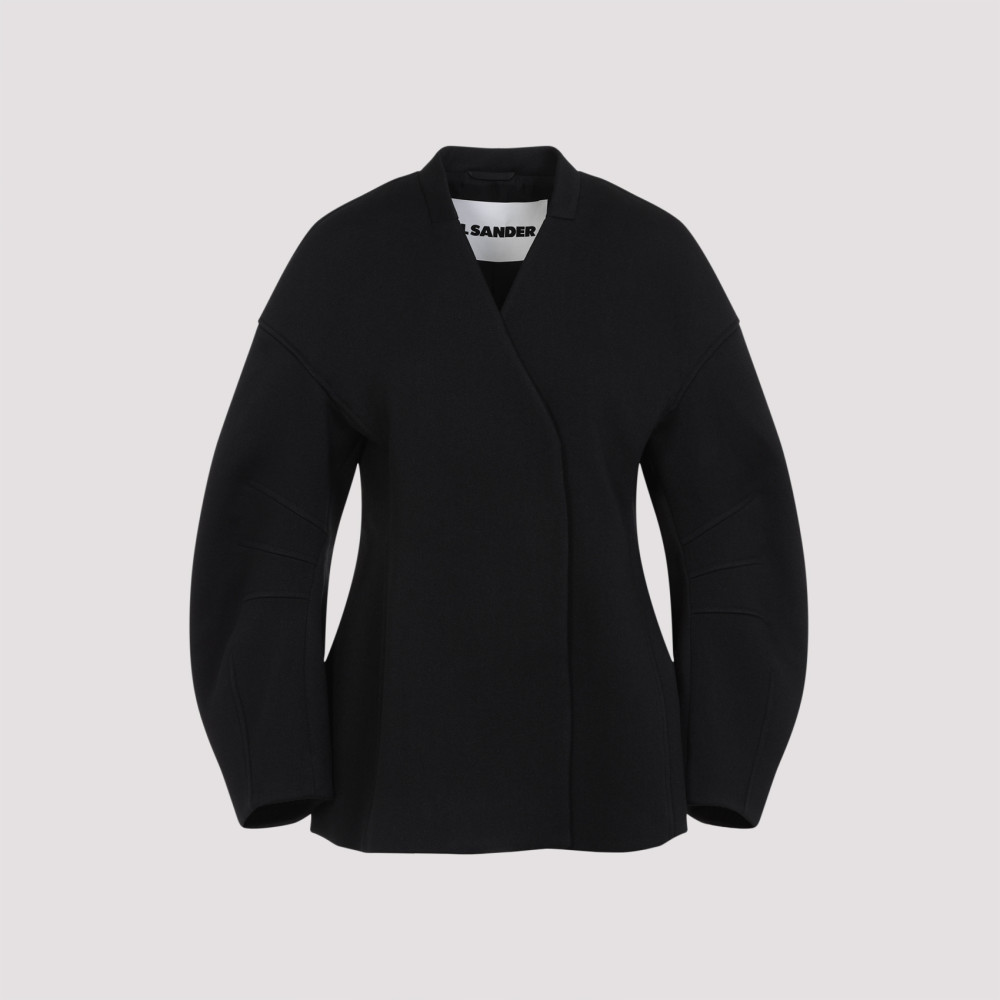 Jil Sander V-neck Wool Wrap Jacket In Black