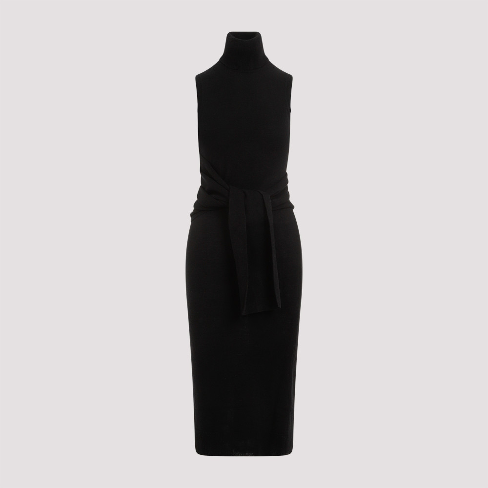 Shop Mm6 Maison Margiela Black Wool Midi Dress