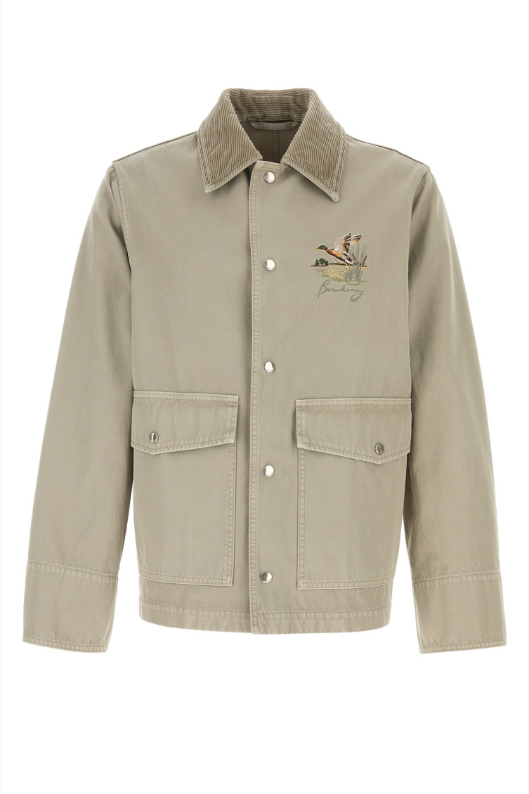 Burberry Cotton Jacket With Corduroy Collar And Embroidered Detail In Beige