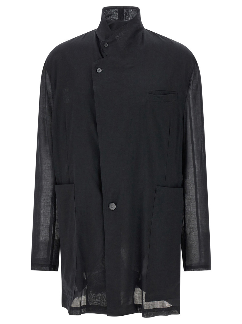 Magliano Sheer Fabric High Collar Front Pockets Jacket In Black