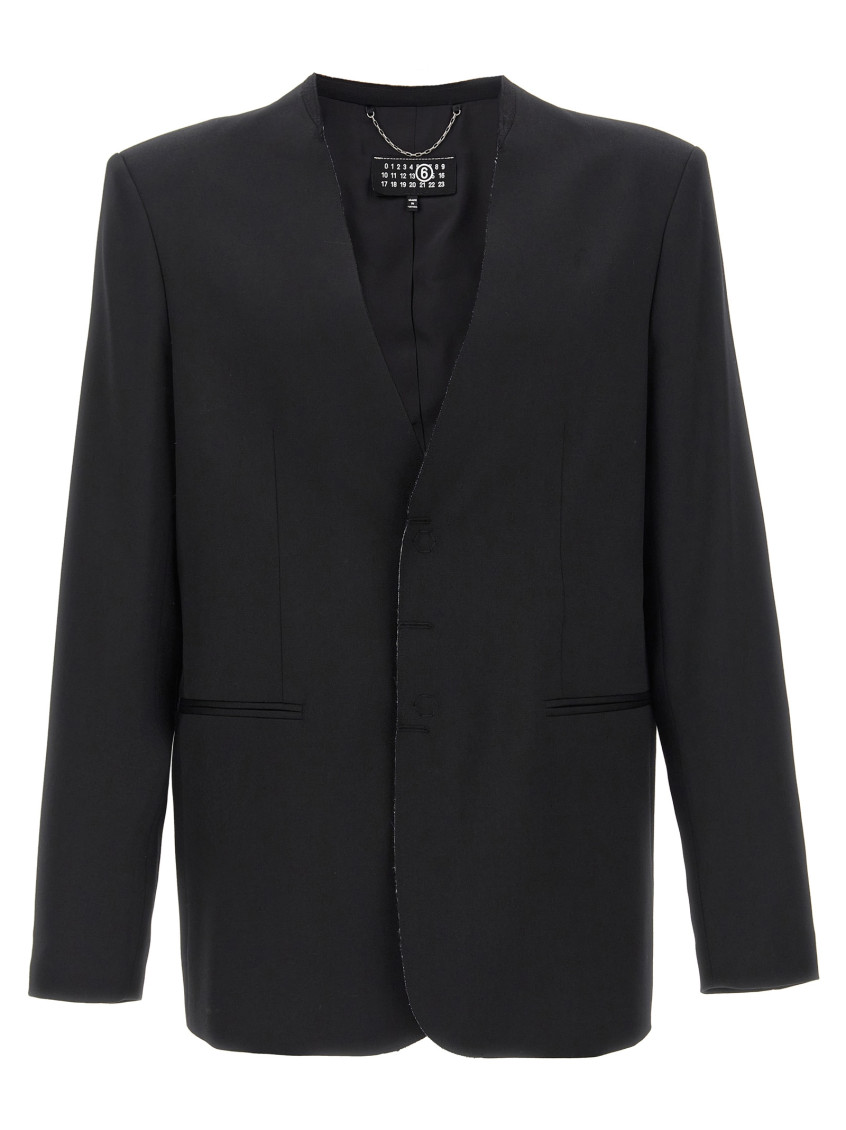 Mm6 Maison Margiela Black Single-breasted Jacket In Wool Blend In Black