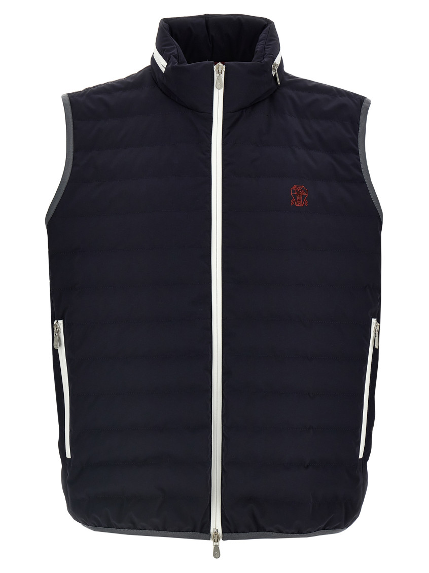 Brunello Cucinelli Gilet In Navy Blue With Front Two-way Zip Fastening In Blue