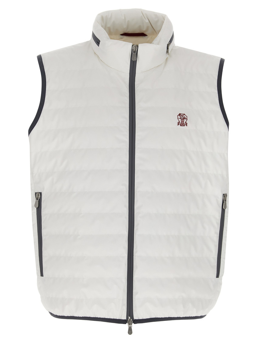 Brunello Cucinelli Water-repellent Waistcoat With Goose Down In White