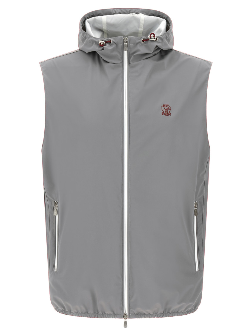 Brunello Cucinelli Water-repellent Hooded Sleeveless Vest In Grey