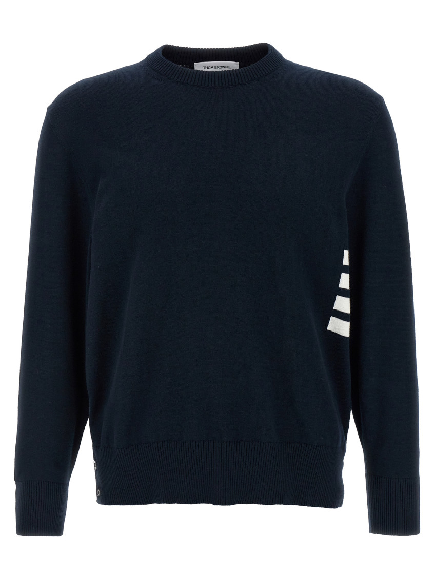 Shop Thom Browne Navy Blue 4bar Cotton Sweater