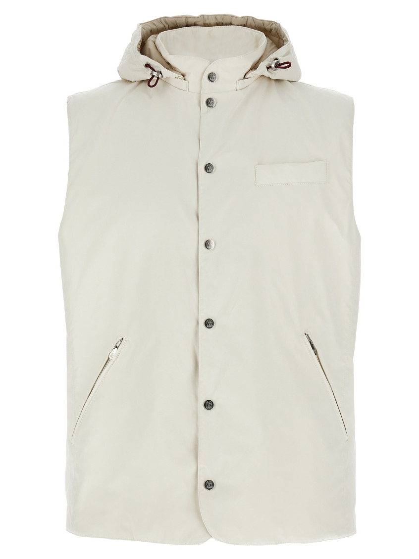 Brunello Cucinelli Hooded Lightweight Waistcoat In White