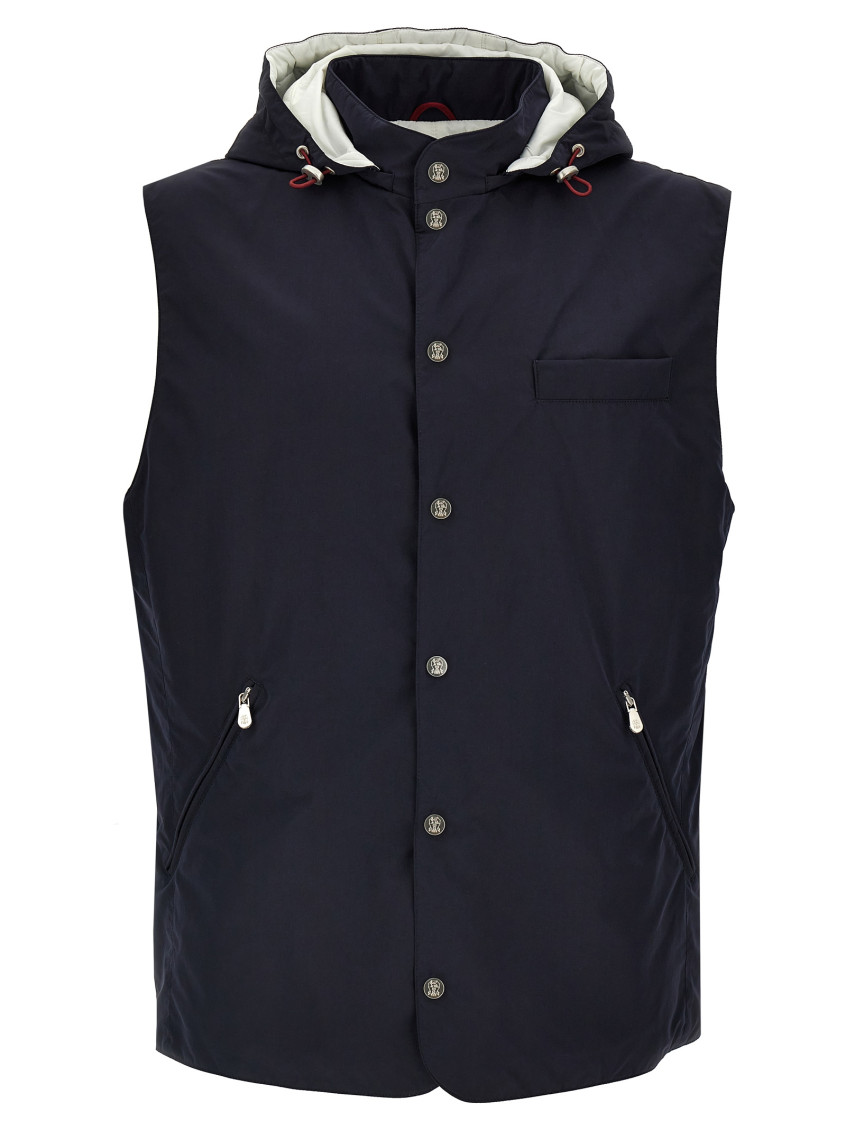 Brunello Cucinelli Men Water-repellent Vest In Blue