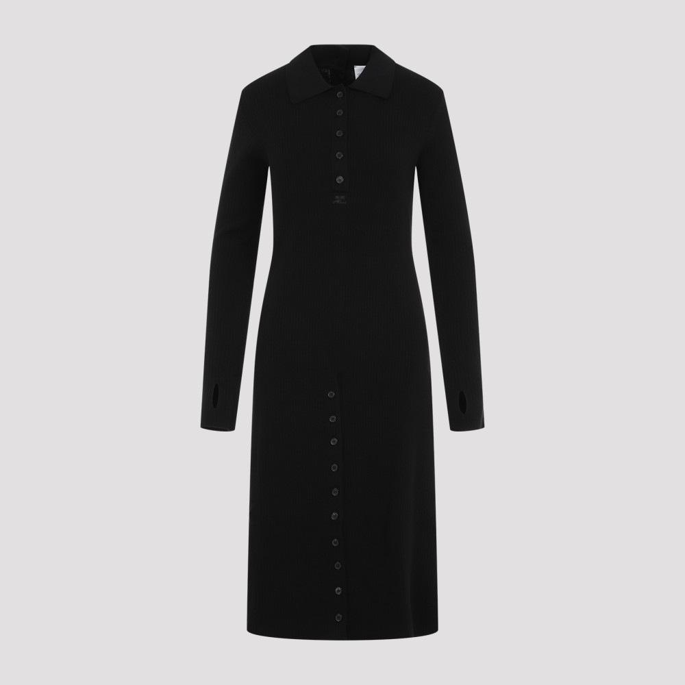 Shop Courrèges Black Multi Buttons Cotton Midi Dress