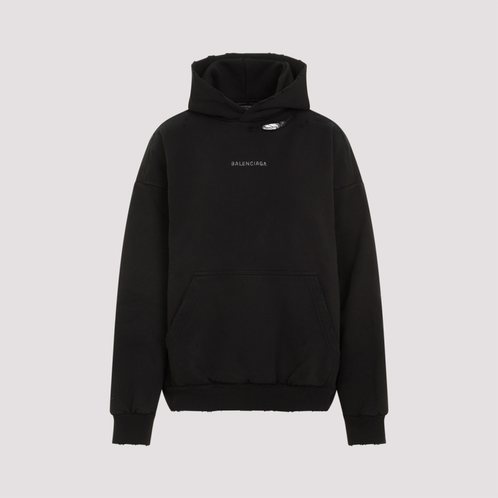 Shop Balenciaga Black Cotton Medium Fit Hoodie