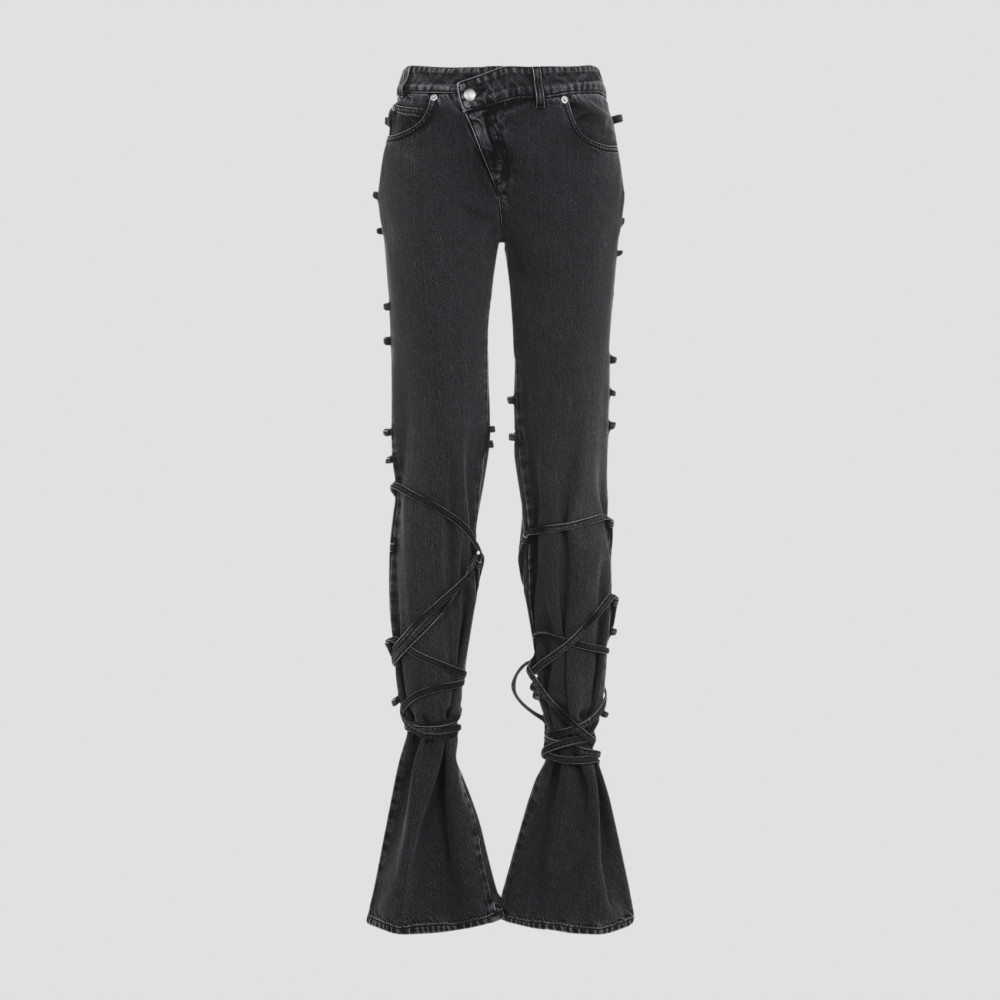 Alexander Mcqueen Flared Jeans With Unique Lace-up Detailing And High-quality Cotton Fabric In Black