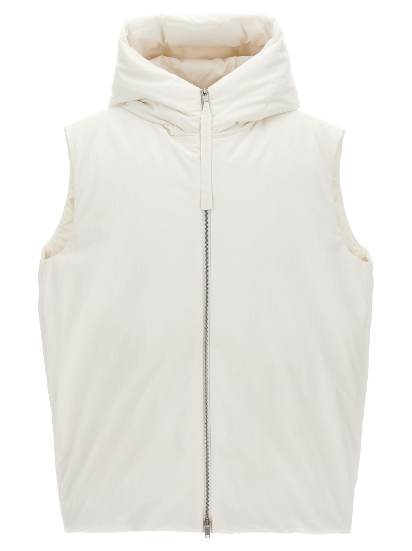 Jil Sander Padded Sleeveless Jacket With High Collar And Zip Closure In White