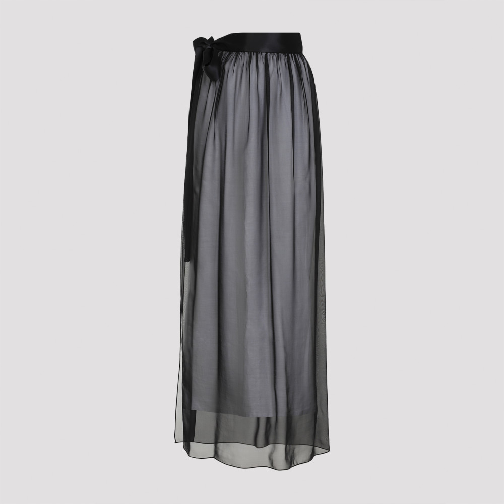 Dolce & Gabbana Belted Midi Chiffon Skirt In Black