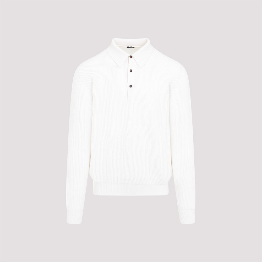 Shop Kiton White Wool Knit Polo