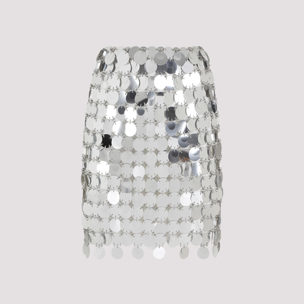 Rabanne Round Sequin Silver Polyester Mini Skirt In Silver
