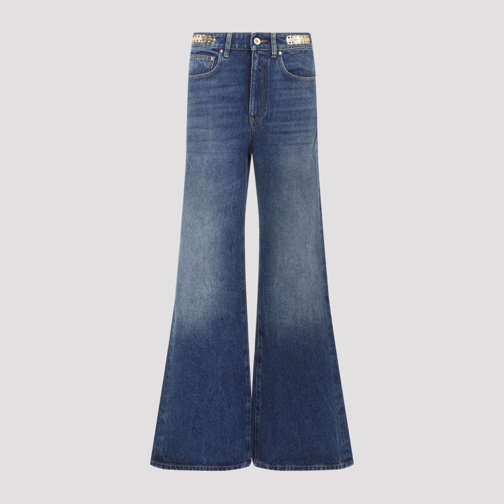 Rabanne Blue Dark Denim Cotton Wide Leg Pants In Blue