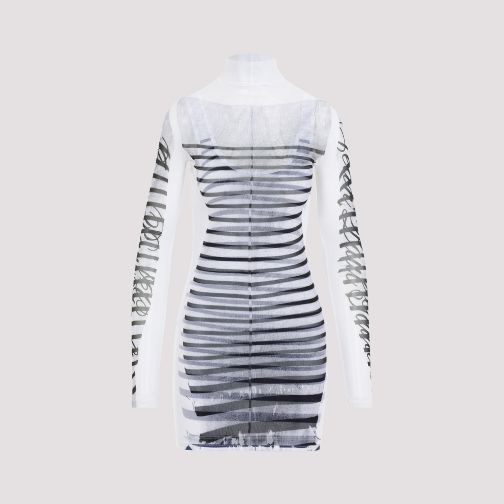 Shop Jean Paul Gaultier White Printed Mariniere Mini Dress