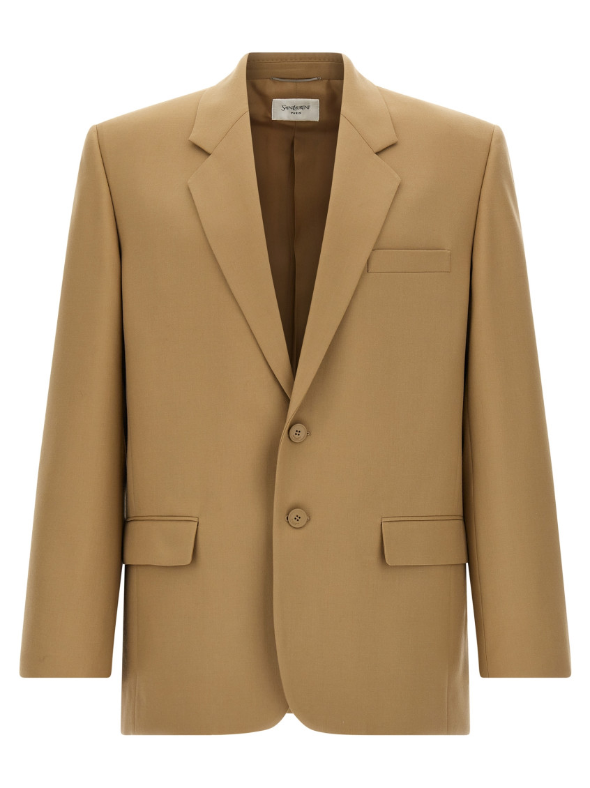 Saint Laurent Paris Men Wool Gabardine Single-breasted Jacket In Beige