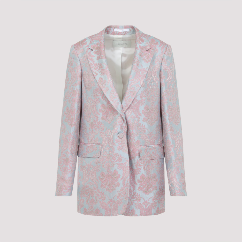 Dries Van Noten Tailored Blazer With Damask Pattern In Light Blue