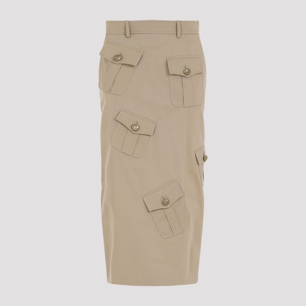 Moschino Wool And Cotton Blend High-waisted Skirt In Beige