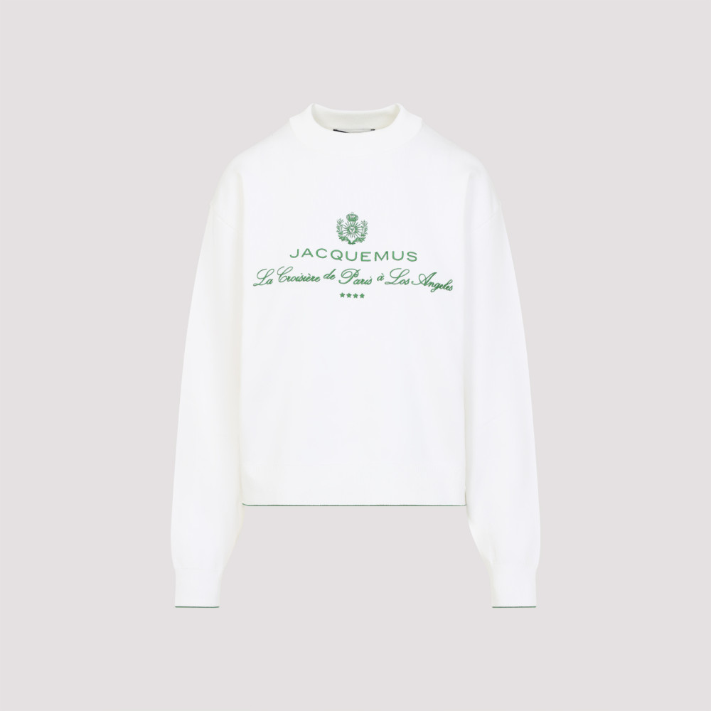 Jacquemus Womens Hotel Address White The Venice Embroidered-text Woven-knitted Top In White
