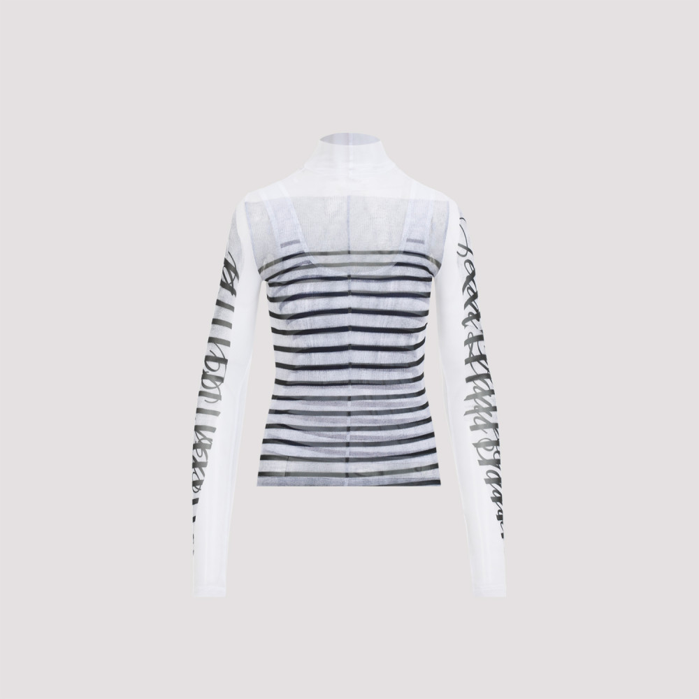 Shop Jean Paul Gaultier White Spandex Mesh Printed Top