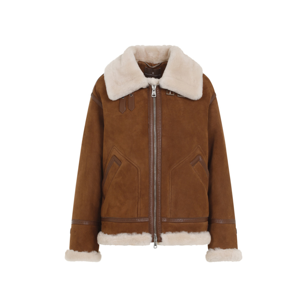 Ermanno Scervino Brown Chocolate Brown Shearling Coat In Brown